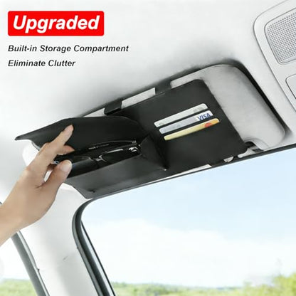 Sun Visor Extender for Car, Polarized UV400 Car Visor Sun Blocker, Adjustable Clip On Visor Extension with Sunglasses Holder & Card Slots, Leather Storage Holder for Universal Cars, Black