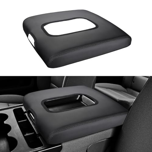 INTGET Center Console Armrest Cover for Chevy Silverado & GMC Sierra Accessories 2014 2015 2016 2017 2018,Leather Arm Rest Box Lid Protector (Black Stitches, Jump Seat 2014-2018 Silverado/Sierra etc.) - color: Black Stitches, size: Jump Seat 2014-2018 Sil