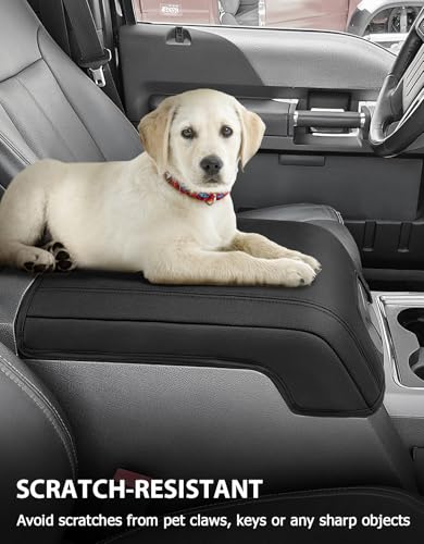 Center Console Armrest Cover for 2011-2016 Ford F250 F350 F450 Super Duty Accessories, Vinyl Leather Middle Armrest Cusion Protector, Anti-Scratch, Bucket Seat Only, Black - size: Bucket Seat, 11-16 F250-F450, black stitch