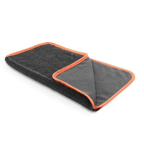 SPTA Microfiber Car Drying Towels, Cleaning Cloth Towels, Twist Pile Rapid Drying Orange Edge Car Microfiber Towels for Car Detailing, Pack of 3, 16.5 x 16.5 Inch, 600 GSM, Gray-MT040