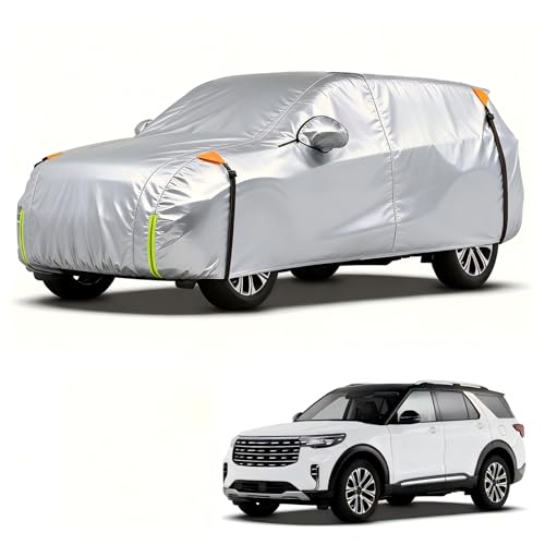Wigoo Ford Explorer Car Cover Accessories 2006-2026, Custom Fit Waterproof All Weather Outdoor Indoor Full SUV Cover, Windproof Sun UV Rain Snow Dust Protection, Door Zipper, Reflective Strips - size: for Ford Explorer (2006-2026)
