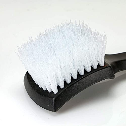 8.5” Nylon Tire Brush, Stiff Bristle Wheel Cleaning Tool, Car Floormat Scrub Brushes, Long Handled Detail Brush for Auto Detailing, Heavy Duty Nifty Interior Carpet (White)