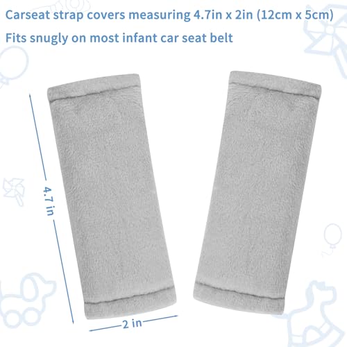SWESEN Baby Car Seat Belt Covers for Boys and Girls, Carseat Shoulder Padding, Soft Car Seat Neck Cover, Mink Car Seat Straps Shoulder Pads, Solid Colour Stroller Strap Cover for Baby Kids, Grey - color: Grey