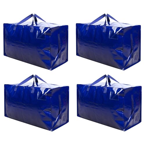 VENO 4 Pack Extra Large Heavy Duty Moving Bags with Wide Opening & Reinforced Handles, Reusable Storage Tote Bags with Strong Zippers for Clothes, College Dorm Essentials & Moving Supplies - color: Blue, size: 4 Pack