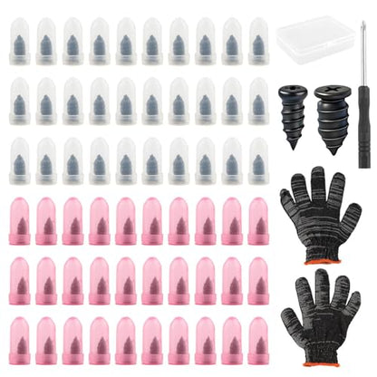 Tire Repair Plugs 60PCS, Screw Type Emergency Puncture Repair Kit with Screwdriver and Gloves for Car Truck Motorcycle Tubeless Tires
