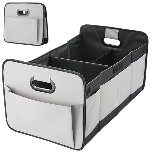 Foldable Car Trunk Organizer - 63L Collapsible Multi-Compartment Storage with 10 Side Pockets, Reinforced Handles & Waterproof 600D Oxford Polyester - Fits Car, SUV, Minivan - Grey - color: Grey