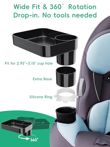 Car Seat Cup Holder Snack Tray for Kids, Reduces Mess, Detachable Large Base & Adjustable Ring, Carseat Tray for Toddler, Car Seat Food Tray Eating Table for Kids Travel Road Trip Essentials