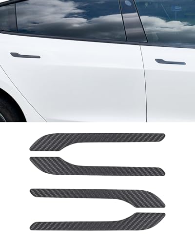 KKTR-CAR Door Handle Cover, Real Matte Carbon Fiber Door Handle Trim Protector Set Compatible with Tesla Model y Model 3 2017-2025 Real Matte Carbon Fiber (4 Pieces) - color: Real Matte Carbon Fiber