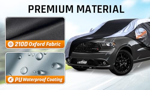 Dodge Durango Car Cover Waterproof All Weather with Silver Strip Design, Custom Fit for Dodge Durango 2005–2025, Durango Accessory with Door Zipper & Windproof Straps - size: Custom Fit Dodge Durango