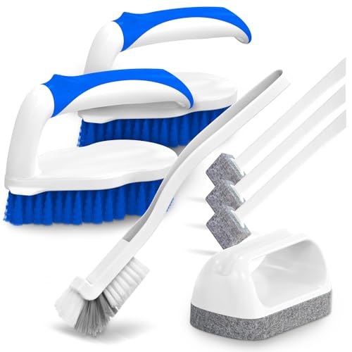 Holikme 7 Pack Deep Cleaning Brush Set, Scrub Brush, Grout Brush, Pool Brush, Scrub Pads with Scraper Tip Scouring Pads, for Pool Walls, Bathroom, Floor, Bike, Tub, Shower and Kitchen Surface (Blue) - color: Blue