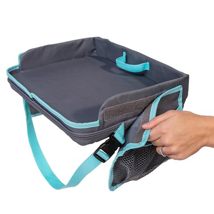 J.L. Childress 3-IN-1 Kids Travel Tray & Tablet Holder - Car Seat Lap Tray Desk for Toddlers, Road Trip Essentials, Car Seat Activity Table, Travel Accessories - Grey/Teal - style: Grey/Teal