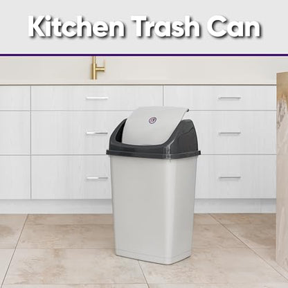 Superio Kitchen Trash Can 13 Gallon with Swing Lid, Plastic Tall Garbage Can Outdoor and Indoor, Large 52 Qt Recycle Bin and Waste Basket for Home, Office, Garage, Patio, Restaraunt (Smoke) - size: 13 Gallon, style: 1 Pack