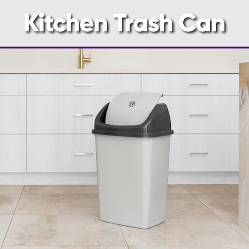 Superio Kitchen Trash Can 13 Gallon with Swing Lid, Plastic Tall Garbage Can Outdoor and Indoor, Large 52 Qt Recycle Bin and Waste Basket for Home, Office, Garage, Patio, Restaurant (SmokeWhite/Grey, 2 Pack) - size: 13 Gallon, style: 2 Pack
