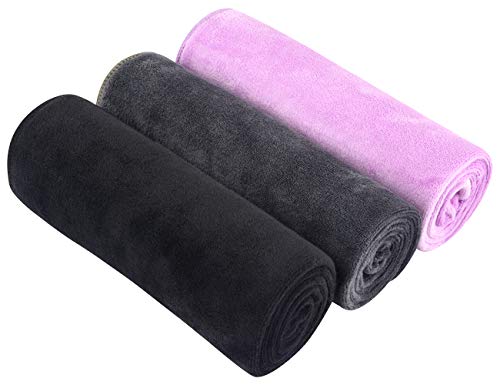 SINLAND Microfiber Gym Towels Super Absorbent Compact Travel Workout Towel Quick Dry Camping Sweat Towel for Sports Beach Swimming Backpacking Hiking and Yoga Men Women 16 Inch X 32 Inch - color: Black+grey+lightpurple