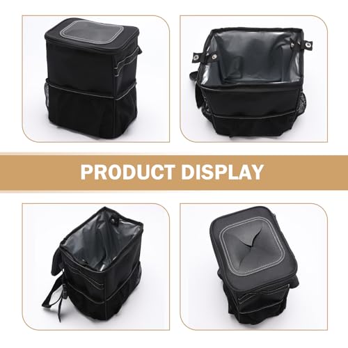 Car Trash Can with Lid, Rear Seat Suspension Car Bin, Collapsible Multipurpose Automotive Trash cans, Leakproof Waterproof Automotive Organizer and Storage Bag, for Sedan Truck SUV (Black)