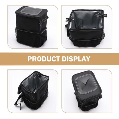 Car Trash Can with Lid, Rear Seat Suspension Car Bin, Collapsible Multipurpose Automotive Trash cans, Leakproof Waterproof Automotive Organizer and Storage Bag, for Sedan Truck SUV (Black)