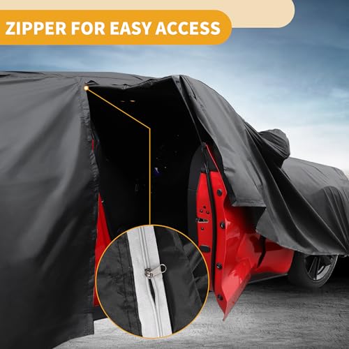 Waterproof All-Weather Universal Car Cover with Right Side Zipper, 190T Polyeste Black Blue Fits for Hatchback 163" to 177" Length - size: Fit for Hatchback Length 163" to 177"