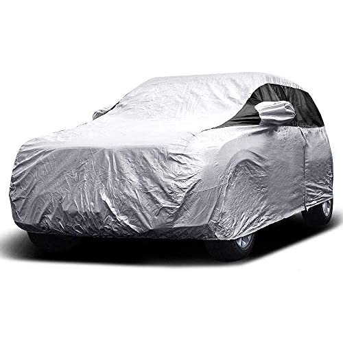 Titan Premium Multi-Layer PEVA Car Cover for Compact SUV 170-187". Waterproof, UV Protection, Anti-Scratch Protective Lining, Driver-Side Zippered Opening. Fits Rav4, Rogue, CR-V and More. - color: Silver with Black Stripe, size: Compact Suv (170-187" Lon