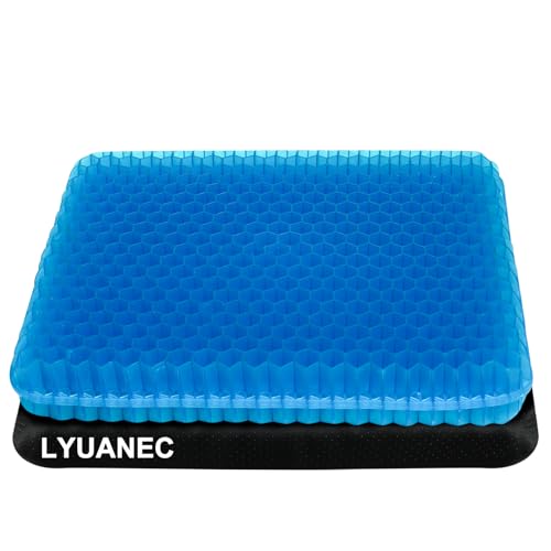 Gel Seat Cushion for Long Sitting - 18" x 16" x 2.4" (Extra Thick＆Soft) Gel Cushion for People Over 200 lbs, Pressure Relief Cushion for Office Chair, Egg Cushions for Wheelchair, Gel Pad for Car - color: Widen Size Blue Gel