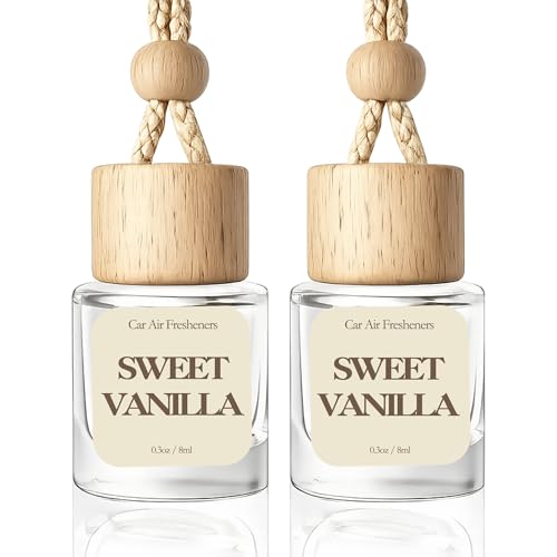 Car Air Freshener - Pack of 2 Vanilla Scent Hanging Car Air Diffuser - 0.27FL OZ/8ML Odor Eliminator - 60 Days Long Lasting Essential Oil Diffuser - Cars Accessories for Men & Women