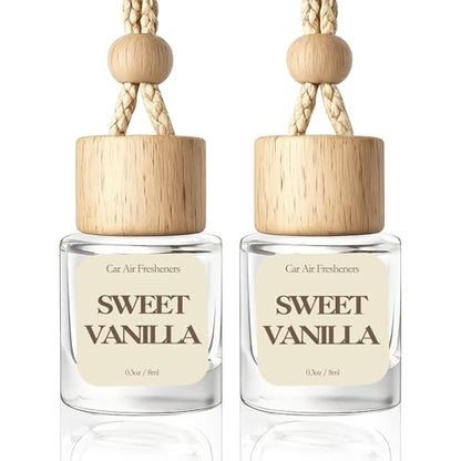 Car Air Freshener - Pack of 2 Vanilla Scent Hanging Car Air Diffuser - 0.27FL OZ/8ML Odor Eliminator - 60 Days Long Lasting Essential Oil Diffuser - Cars Accessories for Men & Women