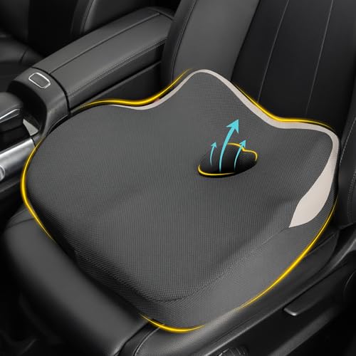 Car Seat Cushion: Ergonomic Memory Foam Car Cushion for Sciatica Pain Relief, Larger Driving Seat Pillow for Short Drivers on Long Drives - Butt Pillow for Truck, Office, Wheelchair - Gray - color: Gray, size: Standard