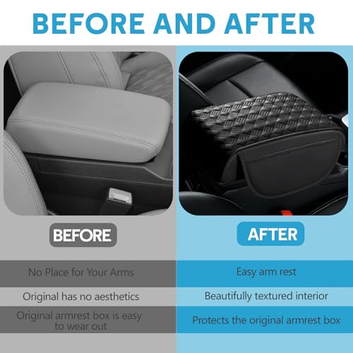 wuyaoyao Car Center Console Cover, 12.2"×8.27"×1.97" Leather Center Console Protector, Auto Armrest Pad with 2 Storage Pocket, Universal Armrest Cover Cushion for Most Cars, Trucks, SUVs (Black) - color: Black