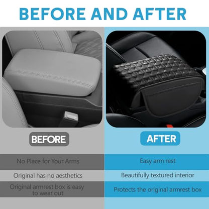 wuyaoyao Car Center Console Cover, 12.2"×8.27"×1.97" Leather Center Console Protector, Auto Armrest Pad with 2 Storage Pocket, Universal Armrest Cover Cushion for Most Cars, Trucks, SUVs (Black) - color: Black