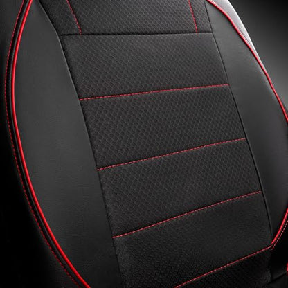 CAR PASS Air Mesh Leather Car Seat Covers Front Seats, Breathable Two Front Seat Covers for Cars, Comfortable Universal Fit for SUV Truck Sedan Automotive, Anti-Slip Airbag Compatible,Black and Red - color: Black Red Mesh