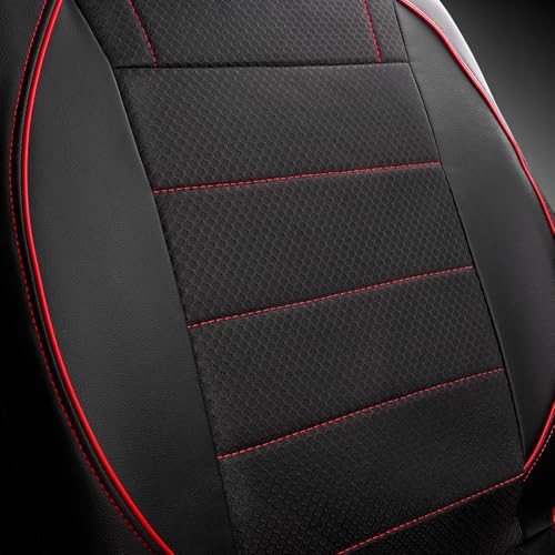 CAR PASS Air Mesh Leather Car Seat Covers Front Seats, Breathable Two Front Seat Covers for Cars, Comfortable Universal Fit for SUV Truck Sedan Automotive, Anti-Slip Airbag Compatible,Black and Red - color: Black Red Mesh