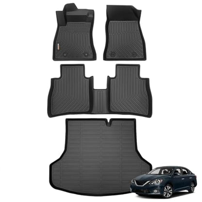Binmotor-Floor Mats & Cargo Liner for Nissan Sentra 2014-2019, All Weather Car Floor Mat for Nissan Sentra Accessories, Rubber Mats TPE Liners Trunk Mat - style: 1) Car Mats for Nissan Sentra (2014-2019)
