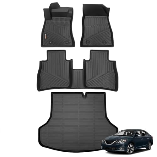 Binmotor-Floor Mats & Cargo Liner for Nissan Sentra 2014-2019, All Weather Car Floor Mat for Nissan Sentra Accessories, Rubber Mats TPE Liners Trunk Mat - style: 1) Car Mats for Nissan Sentra (2014-2019)