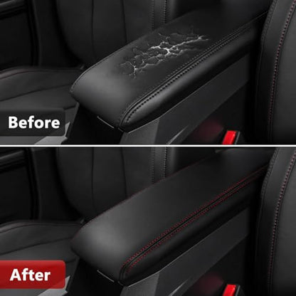 KBH Center Console Armrest Cover Replacement for GMC Terrain, Chevy Equinox 2010 2011 2012 2013 2014 2015 2016 2017, Vinyl Leather, Car Arm Rest Lid Uphostery, Black-Red Stitch - color: Black-red stitch