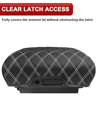 KBH Center Console Armrest Cover for 2021-2026 Ford F150, Middle Console Lid Protector, Arm Rest Box Cushion, Anti-Scratch, Black-Gray Stitch (Fits Bucket Seat Console Only) - size: Bucket Seat, 21-26 F150, Gray Stitch