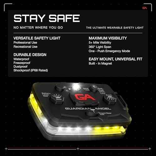 Guardian Angel Elite Series Safety Light - White/Yellow Front & White/Yellow Rear - Rechargeable, Magnetic, Hands-Free Wearable LED Light for Construction, Roadside, Utility & Industrial PPE - color: WhiteYellow/WhiteYellow, size: 1-Pack