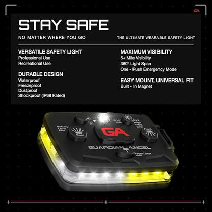 Guardian Angel Elite Series Safety Light - White/Yellow Front & White/Yellow Rear - Rechargeable, Magnetic, Hands-Free Wearable LED Light for Construction, Roadside, Utility & Industrial PPE - color: WhiteYellow/WhiteYellow, size: 1-Pack