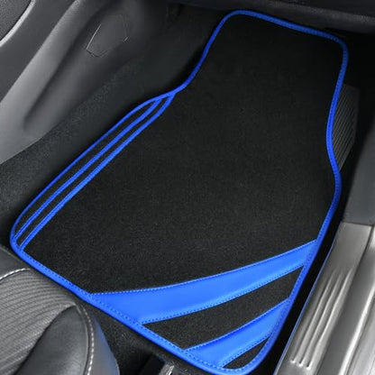 CAR PASS Faux Leather Car Mats Blue Edge Waterproof Car Floor Mats Car Carpet Mats 4 Pieces with Double Stitch Line Anti-Slip Backing Design, Universal Fit for Most Vehicles,SUVs,Sedan,Vans - color: Black Blue
