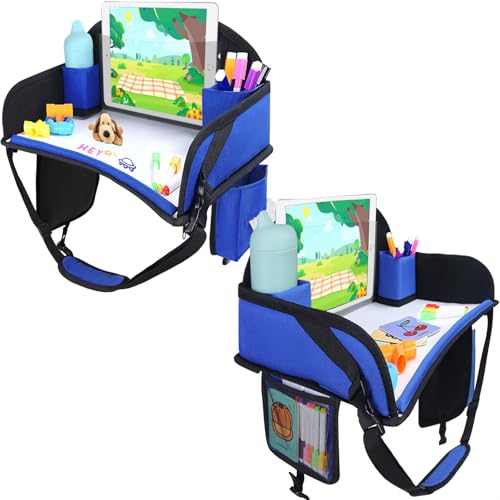 Kids Travel Tray for Car Seat, Toddler Road Trip Essentials With Drawing Kit, Travel Activities Must Haves (Navy Blue-2PCS) - color: Navy Blue-2PCS