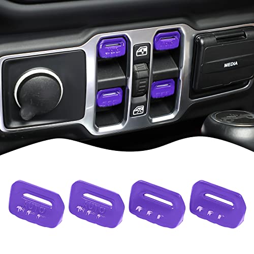 4PCS Window Switch Button Cover Trim Interior Accessories for Jeep Wrangler JL JLU Gladiator JT 2018-2024 2025+ (Purple) - color: Purple