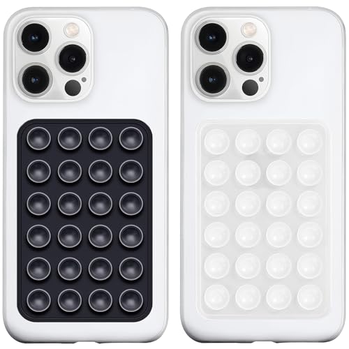 LvShuLiangPin 2 Pack Silicone Suction Phone Case Mount, Silicon Adhesive Phone Grip for Smartphones, Hands-Free Mirror Shower Phone Holder for Selfies, Tiktok Videos (Black&Translucent) - color: Black&Translucent