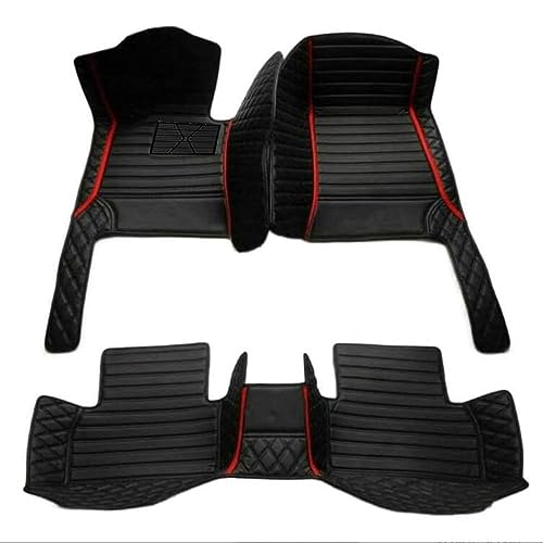 Custom Luxury Leather Car Floor Mats Upgrade Your Car's Interior All-Weather Protection for Cars, SUVs, Trucks Compatible with Automotive Floor Mats (Black Red Strip) - color: Black Red strip