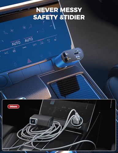 SUPERONE 【Upgraded】 Retractable Car Charger 4 in 1, Fast Car Phone Charger with Cord 2.6ft, USB C and Apple Car Charger Adapter, Compatible with iPhone 17/16/15/15 Pro Max/14/13/12/11, Galaxy, Pixel - color: Blue
