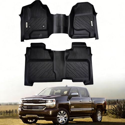 All Weather Floor Mat for 2014-2018 Chevy Silverado/GMC Sierra 1500 Crew Cab, 2015-2019 SLV/SRA 2500 3500 HD,TPE Car Mat Full Set 1st & 2nd Row All Weather Anti-Slip Waterproof Odorless - size: Chevy, style: 14-18 Chevy Silverado