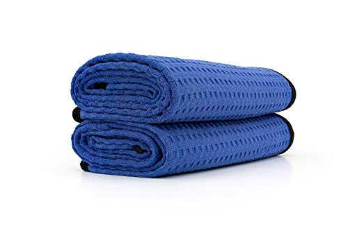 The Rag Company Dry Me A River, Professional Korean 70/30 Blend Microfiber Waffle-Weave Drying & Detailing Towels, Soft Suede Edges, 390 GSM, 20x40 Inches, Royal Blue, 2-Pack - color: Royal Blue, size: 20in X 40in
