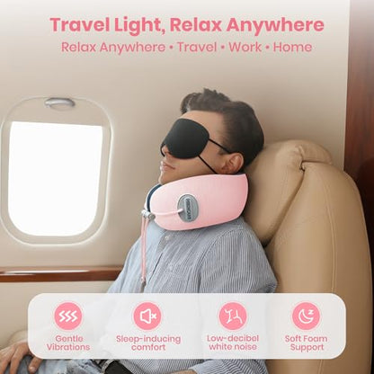 Medicane Pink Neck Travel Pillow with Massage, Neck Massager with Heat & Gentle Vibration Massage with Ergonomic Foam,Perfect for Airplane,Car,Office,Pain Relief,Sleeping,Traveling,Long Flight - color: Pink