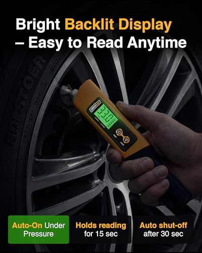 2-in-1 Digital Tire Pressure Gauge with Magnetic LED Work Light, USB Rechargeable, Lab Tested Air Gauge, 150 PSI