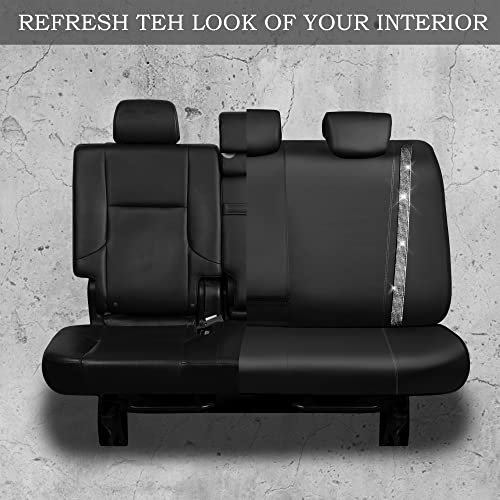 CAR PASS Bling Rhinestone&Leather Back Seat Cover, Waterproof Bench Rear Seat Cover Shining Diamond Universal Fit Automotive Glitter Crystal Sparkle Strips for Kid Women Girl, Silver Diamond - color: Silver Rear, size: Rear Seats