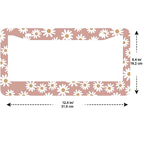 2Pcs Pink Fun with Daisies License Plate Frames Cover Holders Stainless Steel Daisies License Plate Cover with Screw Caps Cover and Screwdriver Set - 2-Hole for Girl Women (Pink Fun with Daisies) - color: Pink Fun with Daisies