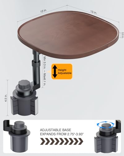 Car Desk for Laptop with 360° Swivel, Height-Adjustable Car Tray Table - Wooden Car Laptop Mount & Cup Holder Table, Universal Car Food Tray for Most Vehicles - color: Walnut
