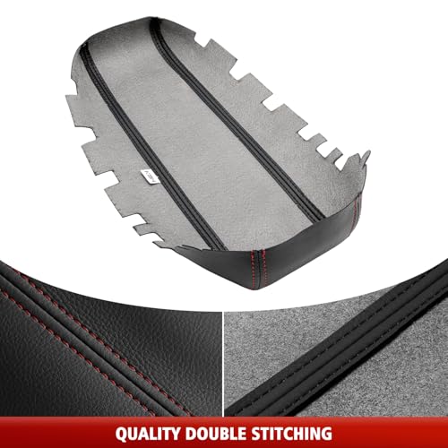 KBH Center Console Armrest Cover Replacement for GMC Terrain, Chevy Equinox 2010 2011 2012 2013 2014 2015 2016 2017, Vinyl Leather, Car Arm Rest Lid Uphostery, Black-Red Stitch - color: Black-red stitch